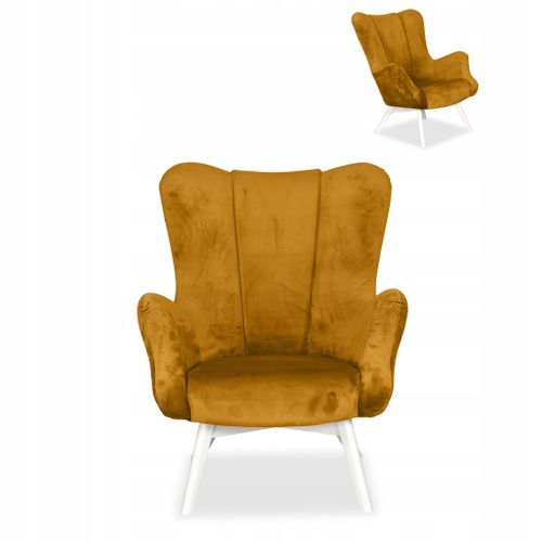 Fauteuil Scandinave à Oreilles Vika, Coque Profilée En Forme De Coquillage, Jaune Doré