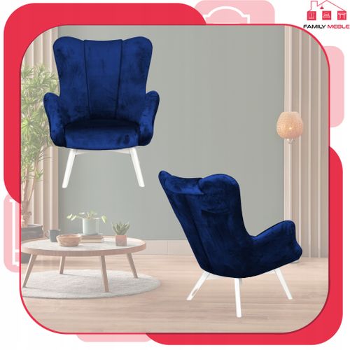 Fauteuil Scandinave à Oreilles Vika — Bleu Indigo, Cobalt, Bleuet