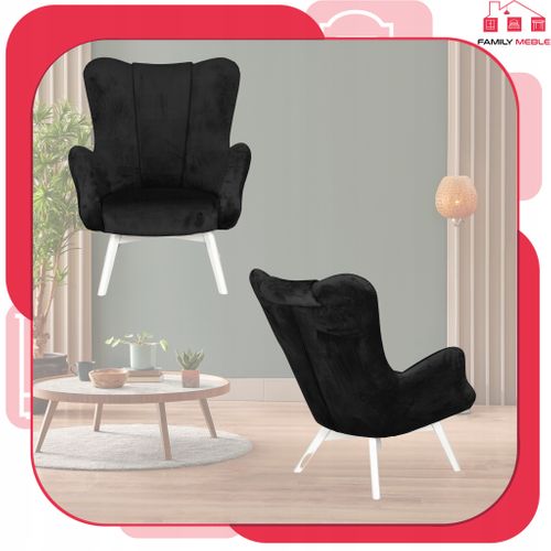 Fauteuil Scandinave à Oreilles Vika, Dossier Profilé En Coquille, Velours Noir