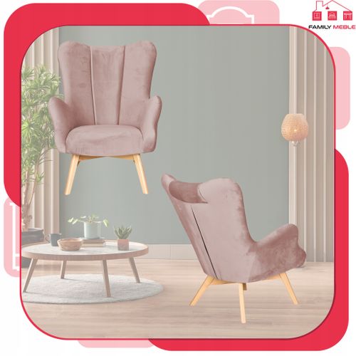 Fauteuil Scandinave à Oreilles Vika — Coque Profilée En Forme De Coquille, Rose Lilas