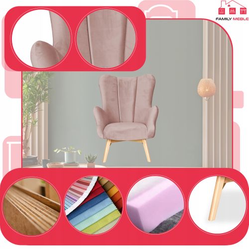 Fauteuil Scandinave à Oreilles Vika — Coque Profilée En Forme De Coquille, Rose Lilas