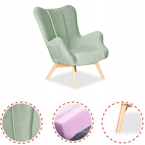 Fauteuil Scandinave à Oreilles Vika, Profilé — Vert Menthe-pistache