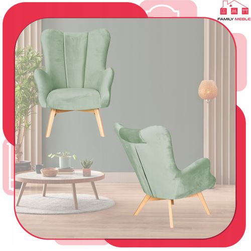 Fauteuil Scandinave à Oreilles Vika, Profilé — Vert Menthe-pistache