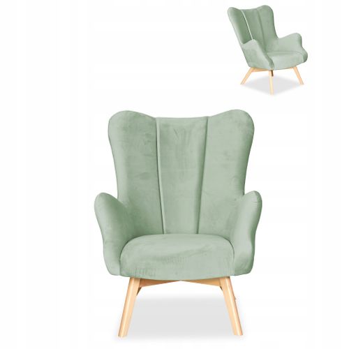 Fauteuil Scandinave à Oreilles Vika, Profilé — Vert Menthe-pistache