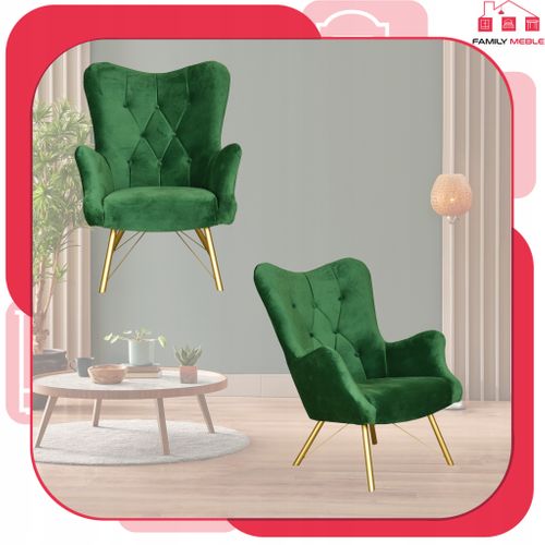 Fauteuil Scandinave Luna à Oreilles, Capitonné à Motif Coquille, En Velours Vert