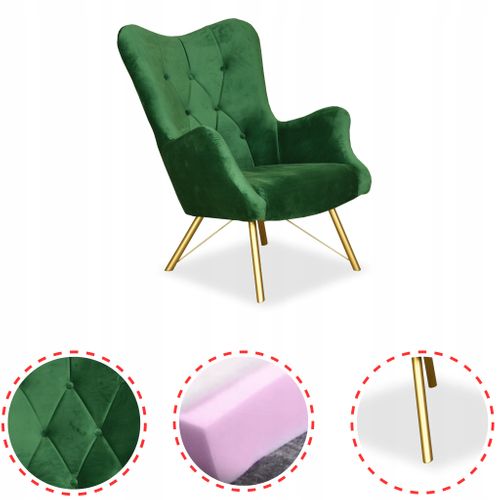 Fauteuil Scandinave Luna à Oreilles, Capitonné à Motif Coquille, En Velours Vert