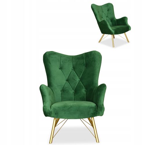 Fauteuil Scandinave Luna à Oreilles, Capitonné à Motif Coquille, En Velours Vert