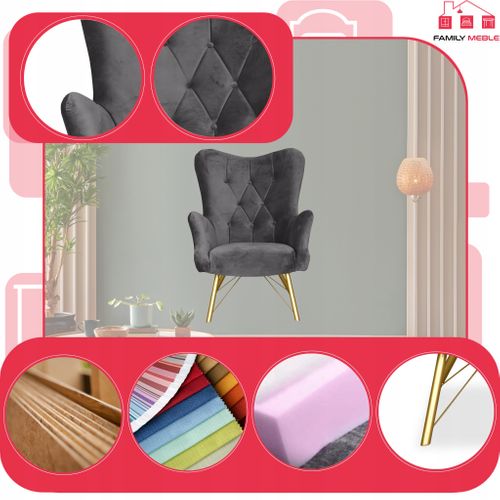 Fauteuil Scandinave Luna à Oreilles, Capitonné à Motif Coquille - Brun Foncé