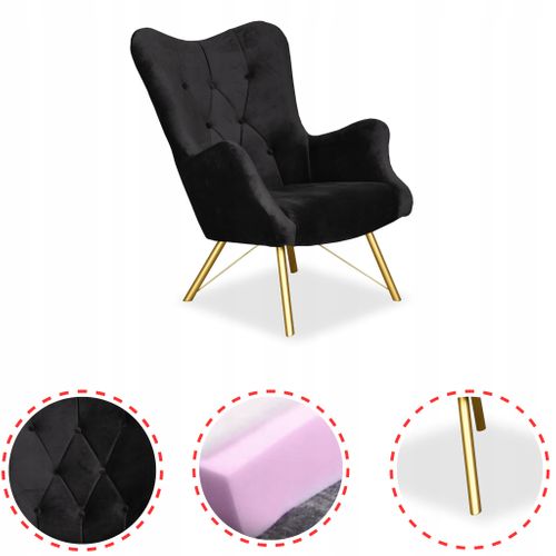 Fauteuil Scandinave Luna à Oreilles, Capitonné, Effet Coquillage, Velours Noir