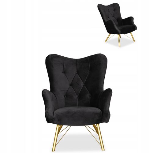 Fauteuil Scandinave Luna à Oreilles, Capitonné, Effet Coquillage, Velours Noir