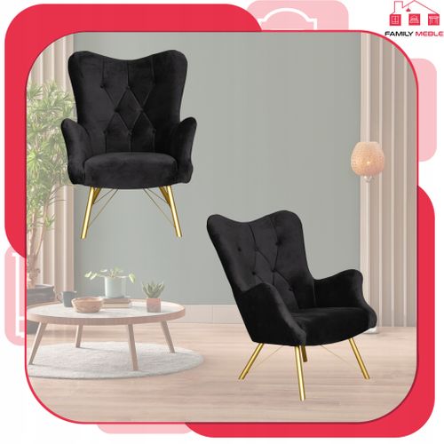 Fauteuil Scandinave Luna à Oreilles, Capitonné, Effet Coquillage, Velours Noir