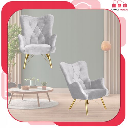Fauteuil Scandinave Luna à Oreilles, Capitonné, Dossier En Forme De Coquillage, Velours Gris