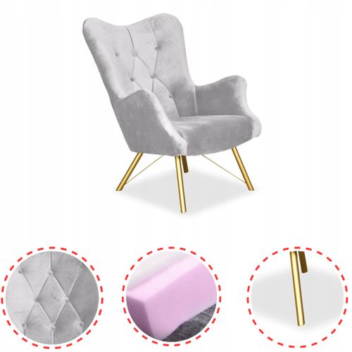 Fauteuil Scandinave Luna à Oreilles, Capitonné, Dossier En Forme De Coquillage, Velours Gris