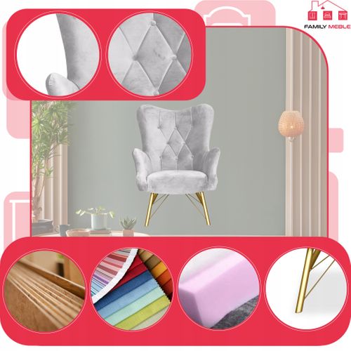 Fauteuil Scandinave Luna à Oreilles, Capitonné, Dossier En Forme De Coquillage, Velours Gris