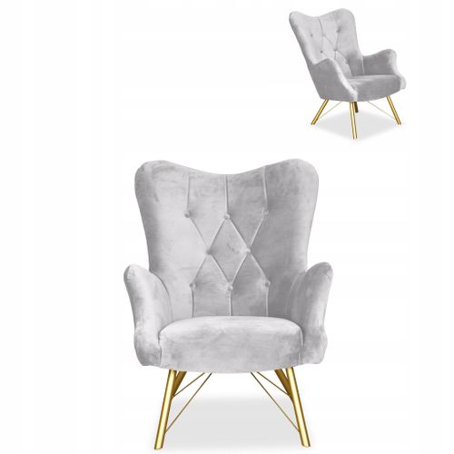 Fauteuil Scandinave Luna à Oreilles, Capitonné, Dossier En Forme De Coquillage, Velours Gris