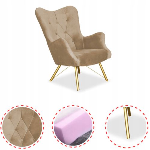 Fauteuil Scandinave à Oreilles Luna, Capitonné, Motif Coquille - Beige/marron