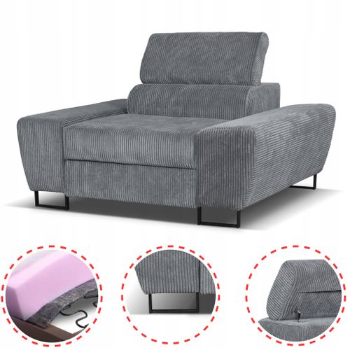 Fauteuil Relax Savio Pour Salon, En Velours Côtelé Gris, Avec Appui-tête Réglable