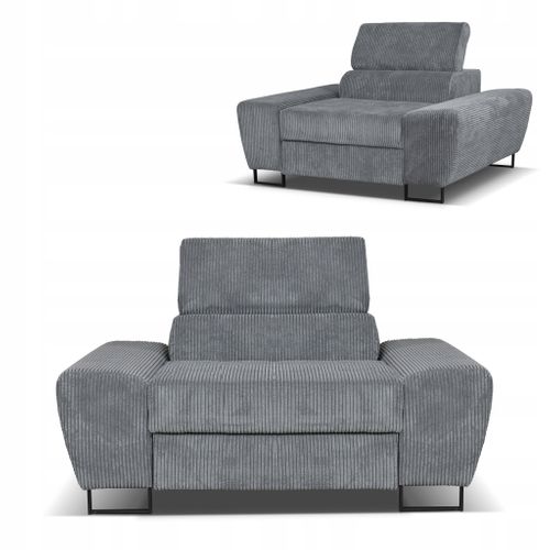 Fauteuil Relax Savio Pour Salon, En Velours Côtelé Gris, Avec Appui-tête Réglable