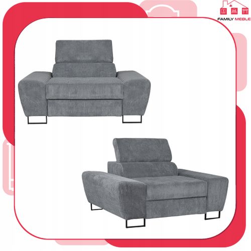 Fauteuil Relax Savio Pour Salon, En Velours Côtelé Gris, Avec Appui-tête Réglable