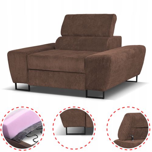 Fauteuil Relax De Salon Savio En Velours Côtelé Marron, Appuie‑tête Réglable