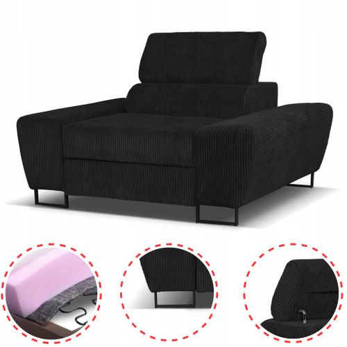 Fauteuil Relax Savio — Velours Côtelé Noir, Appui‑tête Réglable