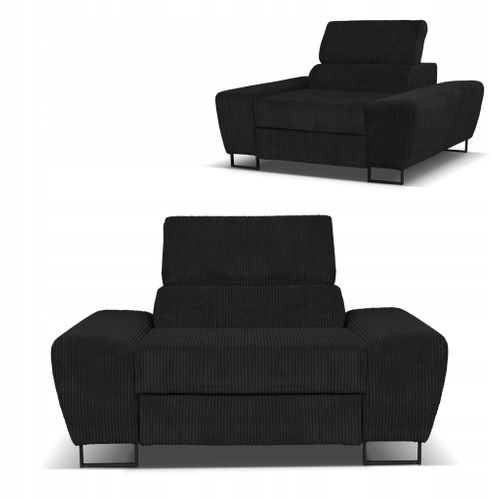 Fauteuil Relax Savio — Velours Côtelé Noir, Appui‑tête Réglable