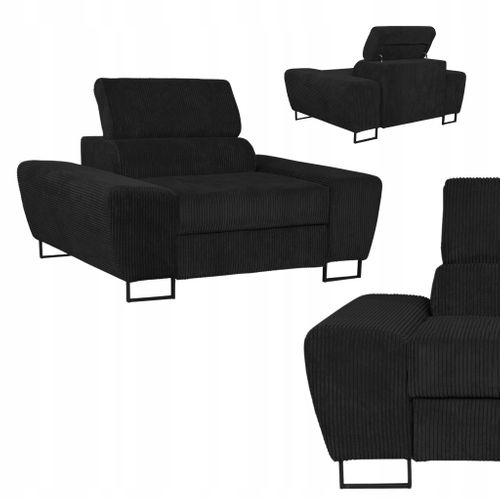 Fauteuil Relax Savio — Velours Côtelé Noir, Appui‑tête Réglable