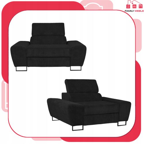 Fauteuil Relax Savio — Velours Côtelé Noir, Appui‑tête Réglable