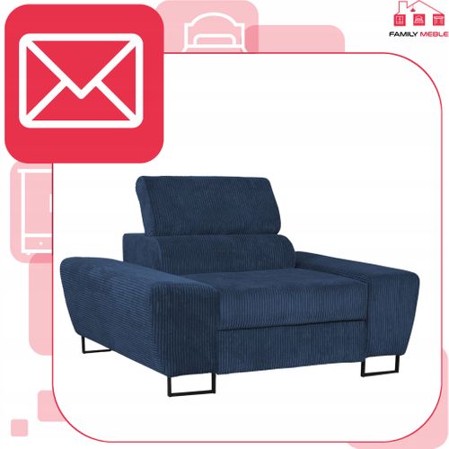 Fauteuil Relax Savio Pour Salon, En Velours Côtelé Bleu Marine, Appuie‑tête Réglable