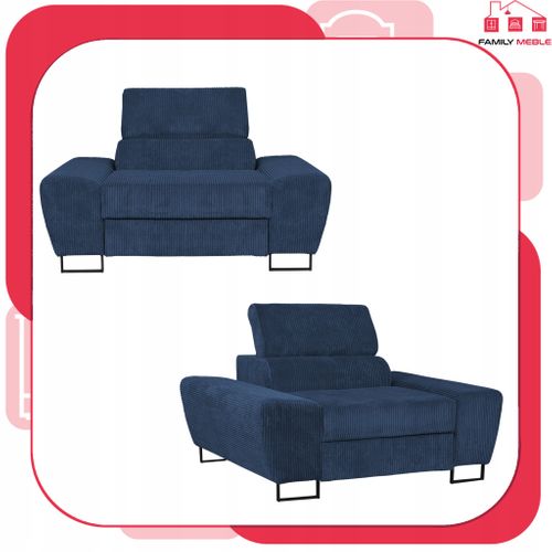 Fauteuil Relax Savio Pour Salon, En Velours Côtelé Bleu Marine, Appuie‑tête Réglable
