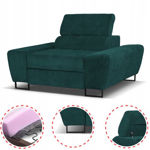 Fauteuil De Relaxation Savio Pour Le Salon, En Velours Côtelé Vert, Doté D'un Appui‑tête Réglable.