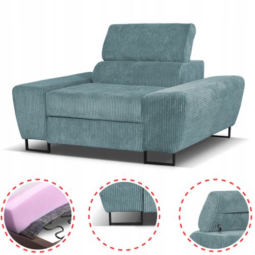 Fauteuil Relax Savio Pour Le Salon, En Velours Côtelé Vert Clair, Avec Appuie-tête Réglable