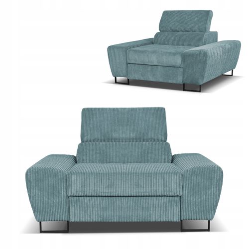 Fauteuil Relax Savio Pour Le Salon, En Velours Côtelé Vert Clair, Avec Appuie-tête Réglable