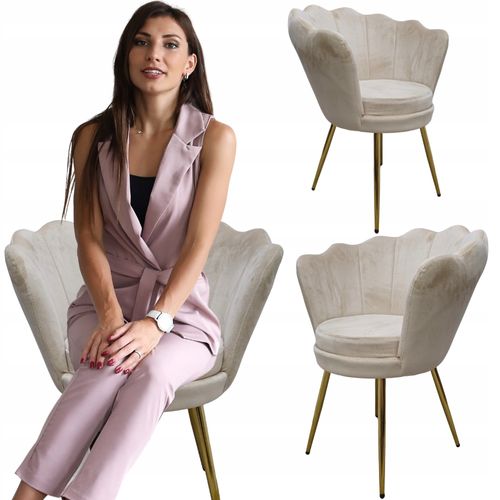 Chaise / Fauteuil Coquillage Glamour En Velours Beige — Novio