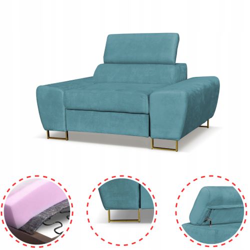 Fauteuil Relax Bosso En Velours Bleu, Appuie-tête Réglable Pour Salon