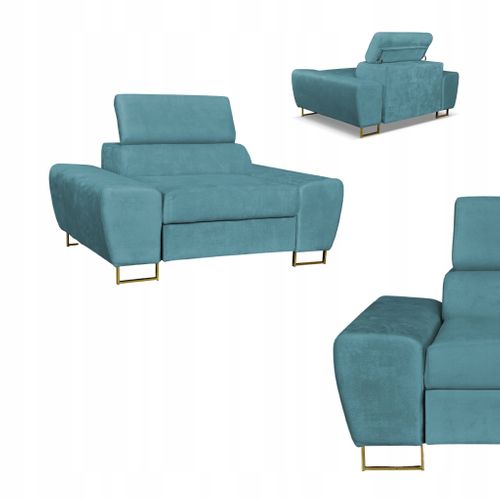 Fauteuil Relax Bosso En Velours Bleu, Appuie-tête Réglable Pour Salon