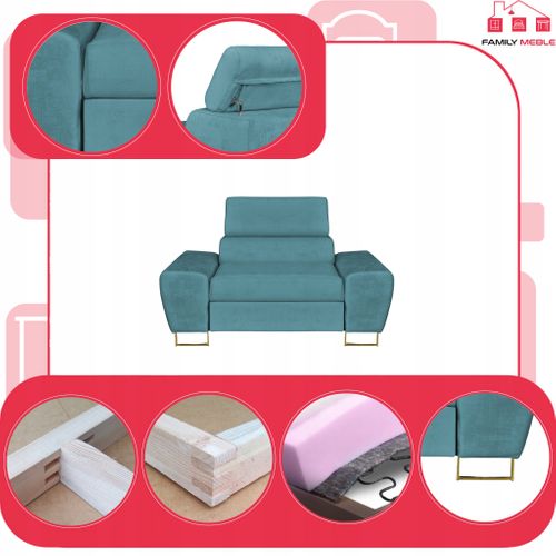 Fauteuil Relax Bosso En Velours Bleu, Appuie-tête Réglable Pour Salon