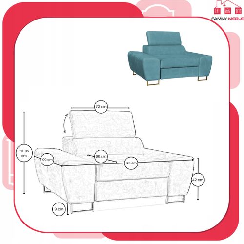 Fauteuil Relax Bosso En Velours Bleu, Appuie-tête Réglable Pour Salon