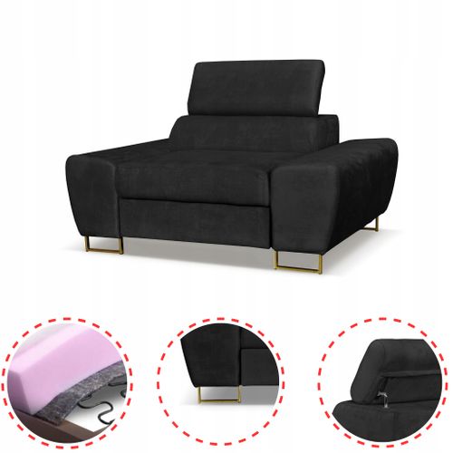Fauteuil Relax Bosso - Collection Pour Le Salon, Velours Noir, Appui‑tête Réglable