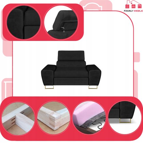 Fauteuil Relax Bosso - Collection Pour Le Salon, Velours Noir, Appui‑tête Réglable