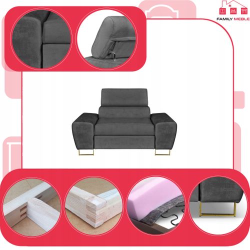 Bosso — Fauteuil Relax De Salon En Velours Gris, Appuie‑tête Réglable