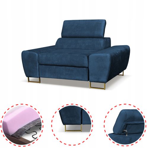 Fauteuil De Relaxation Bosso En Velours Bleu Marine Pour Le Salon, Appui‑tête Réglable