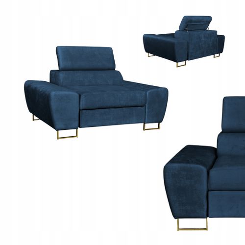 Fauteuil De Relaxation Bosso En Velours Bleu Marine Pour Le Salon, Appui‑tête Réglable