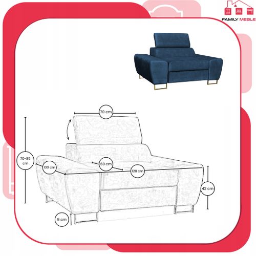 Fauteuil De Relaxation Bosso En Velours Bleu Marine Pour Le Salon, Appui‑tête Réglable