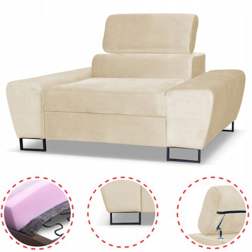 Fauteuil Relax Bosso Pour Le Salon, En Velours Beige, Appui‑tête Réglable