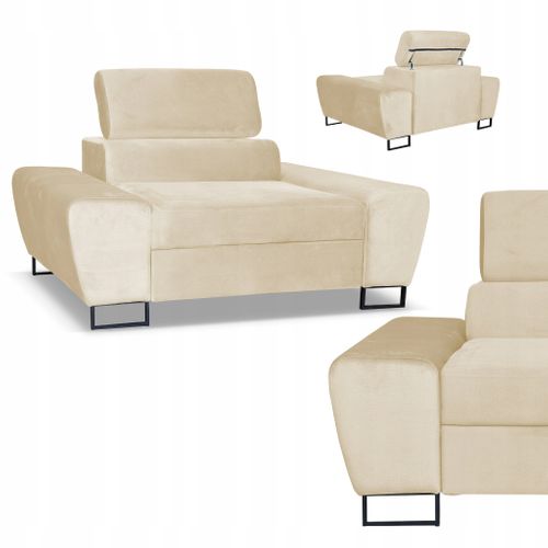 Fauteuil Relax Bosso Pour Le Salon, En Velours Beige, Appui‑tête Réglable