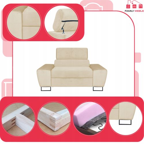 Fauteuil Relax Bosso Pour Le Salon, En Velours Beige, Appui‑tête Réglable