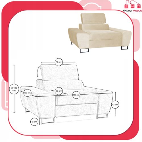 Fauteuil Relax Bosso Pour Le Salon, En Velours Beige, Appui‑tête Réglable