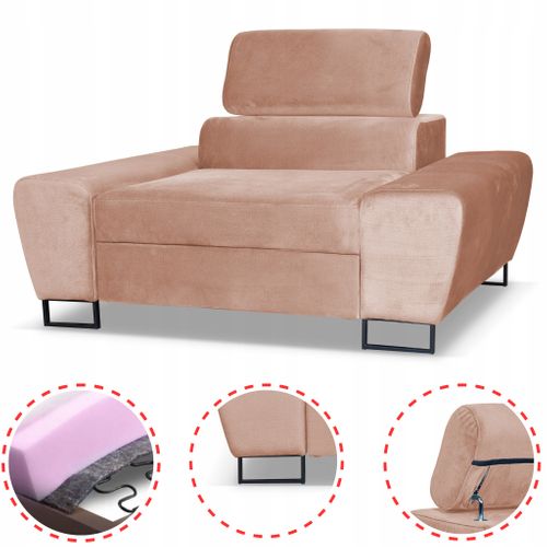 Fauteuil Relax Bosso Pour Salon En Velours Beige Foncé, Appuie‑tête Réglable