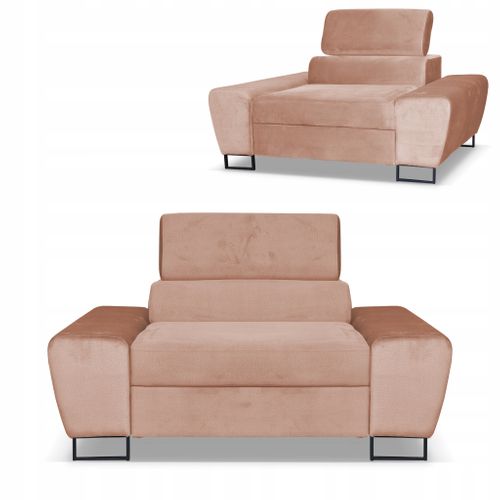 Fauteuil Relax Bosso Pour Salon En Velours Beige Foncé, Appuie‑tête Réglable